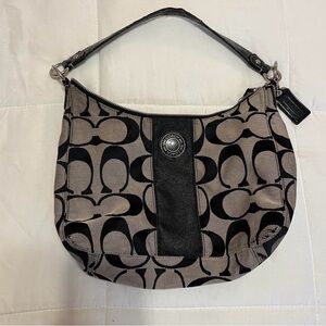 Coach Black and Tan Signature Hobo Bag